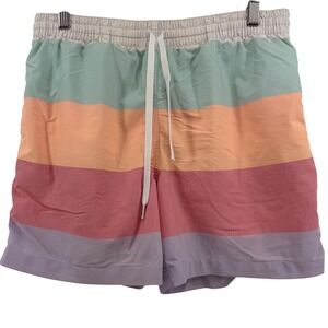 Chubbies Pastel Rainbow Striped Drawstring Swim Trunks Shorts Men's Medium
